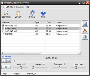 Screenshot vom Programm: MIDI Converter by Pistonsoft