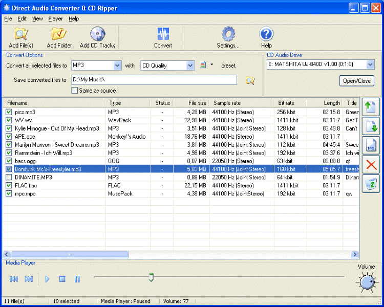 Direct Audio Converter and CD Ripper